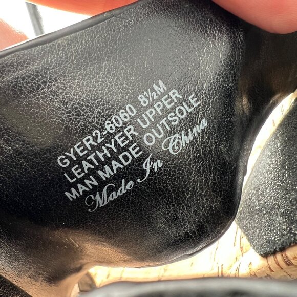 Donald Pliner Gyer Black Metallic Leather Cork Wedge Sandals Size 8.5 - Picture 11 of 12